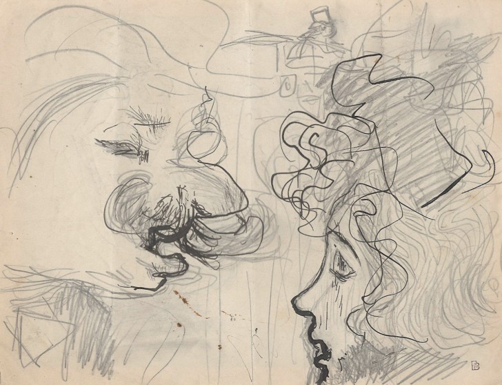 Pierre Bonnard, Study for “Conversation”, c. 1893, pencil, pen, and ink on paper, 6 1/8“× 8”; Image courtesy: Jill Newhouse Gallery