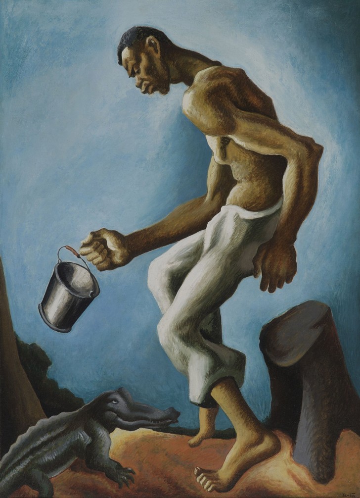 Thomas Hart Benton, Negro and Alligator, 1927, oil on canvas, 45 1/2" x 33". Included in the exhibition, American Epics: Thomas Hart Benton and Hollywood. Image source: Peabody Essex Museum