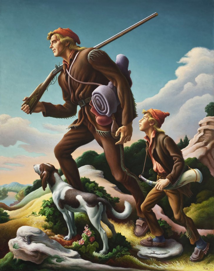 Thomas Hart Benton, The Kentuckian, 1954, oil on canvas, 76 1/8" x 60 3/8". Included in the exhibit, American Epics: Thomas Hart Benton and Hollywood. Image source: Peabody Essex Museum